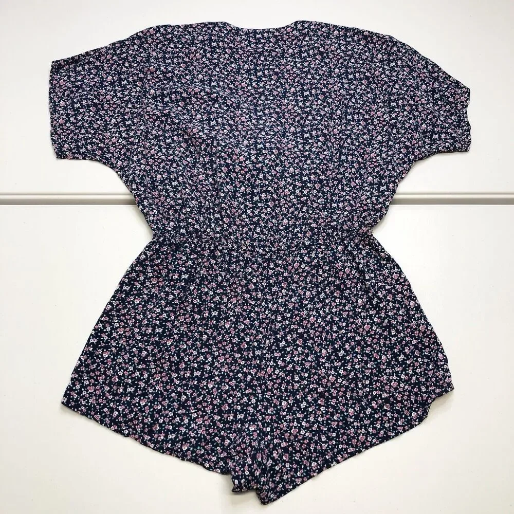 RAILS Tie Front Romper Floral Minka Wildflower Relaxed Blue Short Sleeves Small - Picture 8 of 8